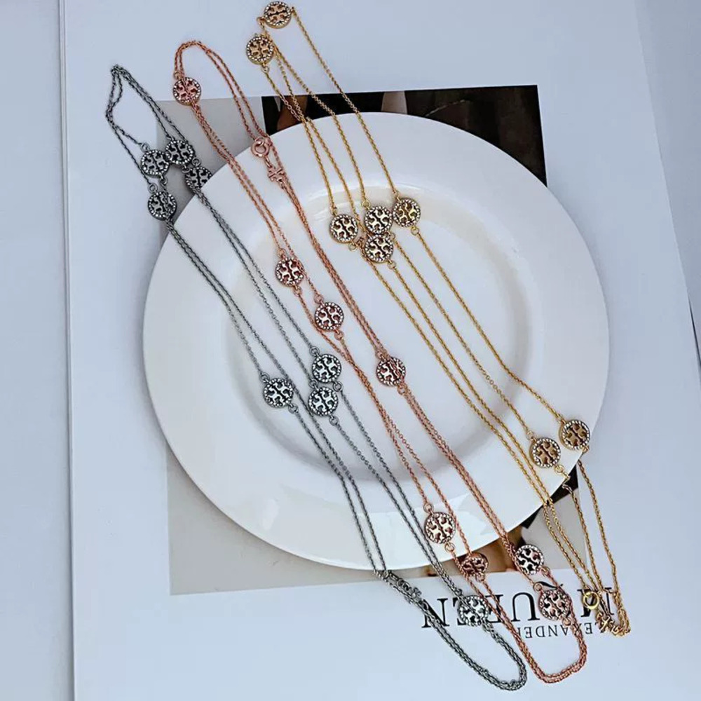 Tory Burch Rhinestone Round Hollow Letter Sweater Chain